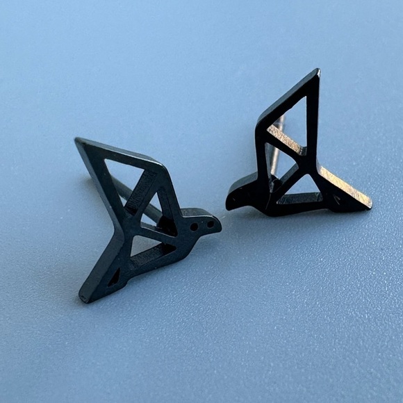 Surgical Steel Origami Bird Stud Earrings - Picture 14 of 16